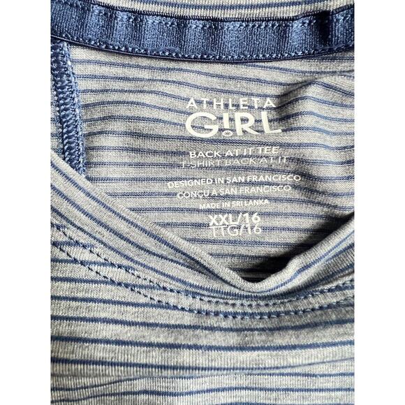 Athleta Girl XXL / 16 Stripe Blue Gray Back At It Tee Mesh Back - Picture 4 of 8